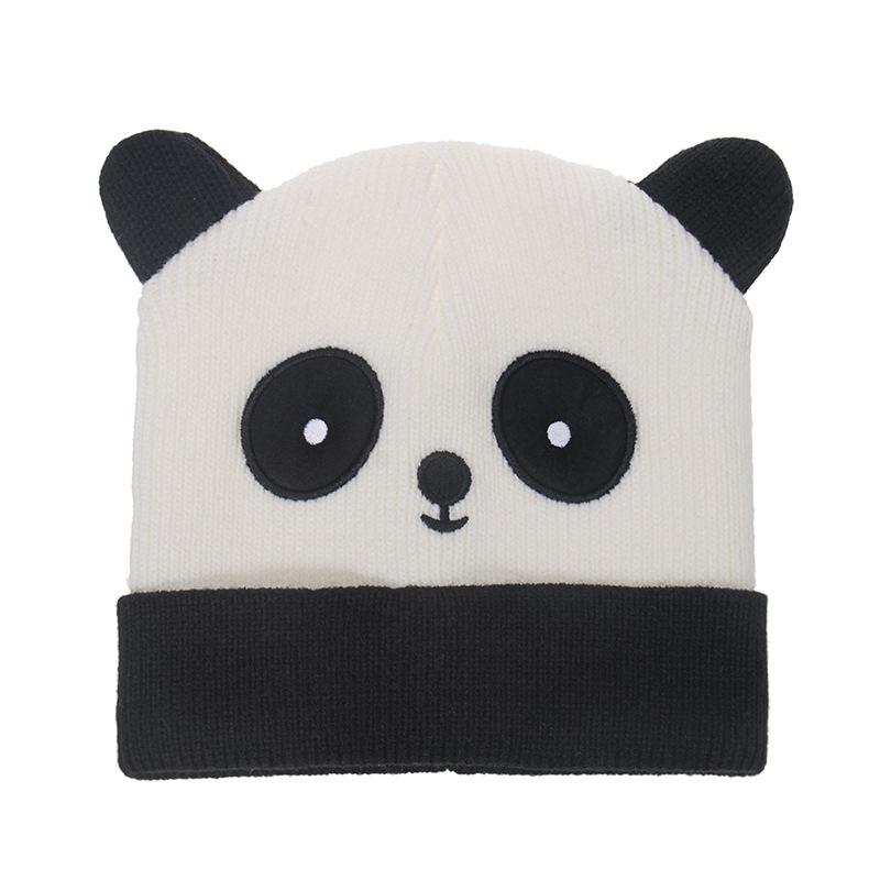 Autumn and Winter Cute Panda Head Wool Hat Flanged Trendy Versatile Travel Warm and Cold-proof Pullover Hat Cartoon Knitted Hat