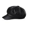 Women Beret Vintage Style Solid Color Faux Leather British Style Octagonal Hat Short Brim Painter Hat Parties Shopping Newsboy Cap