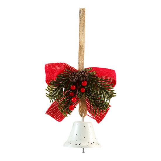 Christmas Tree Ornament Bow Pine Branches Decorative Bells Home Ambiance Doorway Wind Chime Decoration Christmas Theme Party Decor Gift