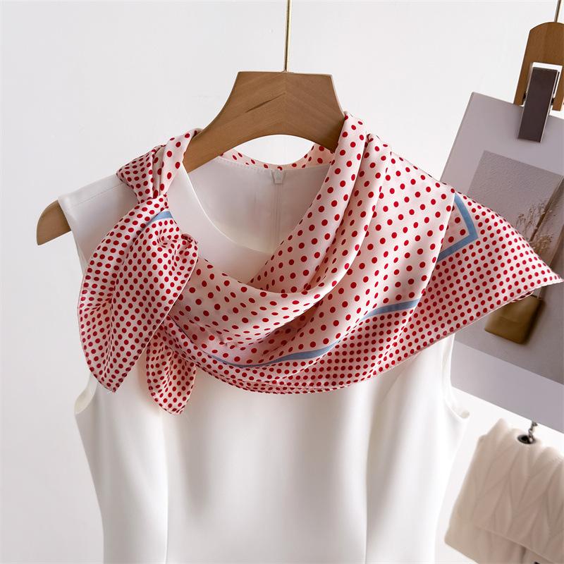Printed Imitation Silk Scarf Polka Dot Square Scarf High-End Shawl Versatile Neck Small Square Scarf Headscarf New