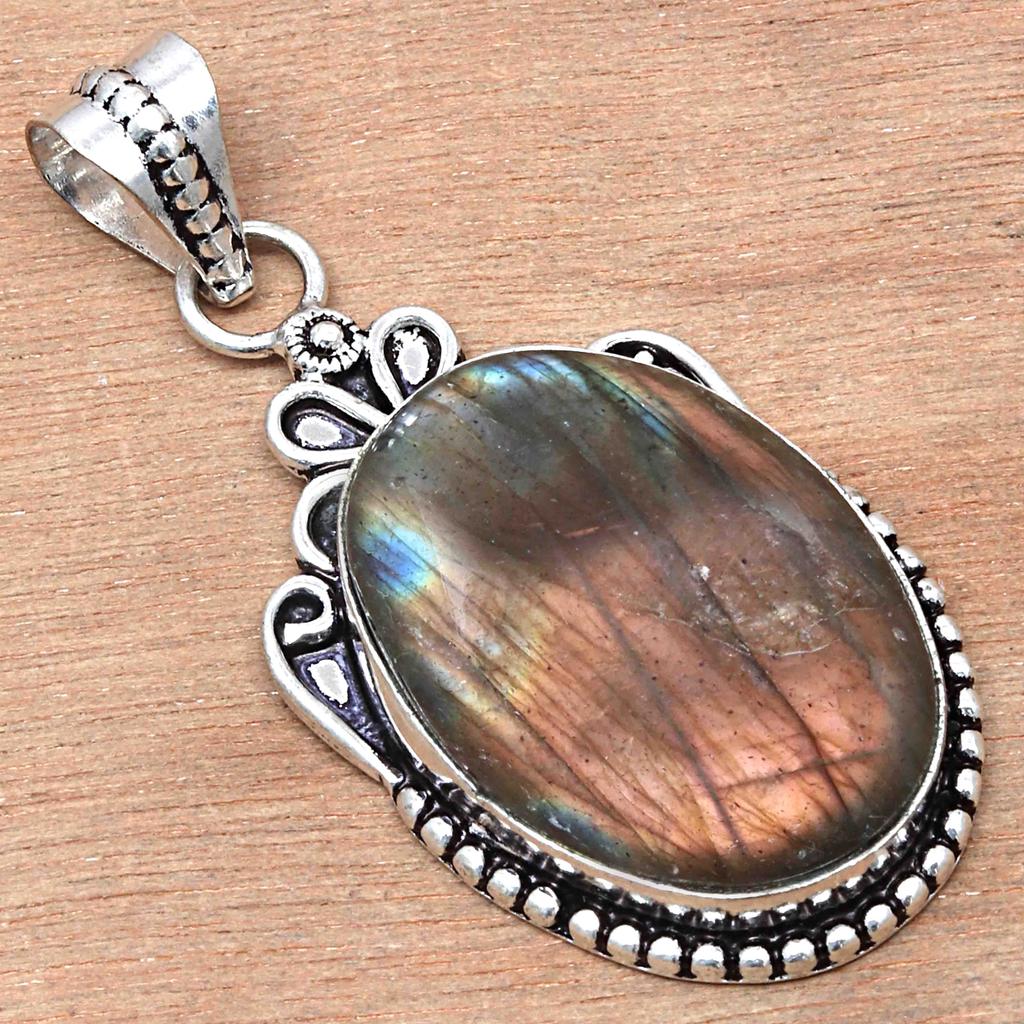 Pendant Multi Fire Labradorite Gemstone Valentine'Day Silver Jewelry 2.25"