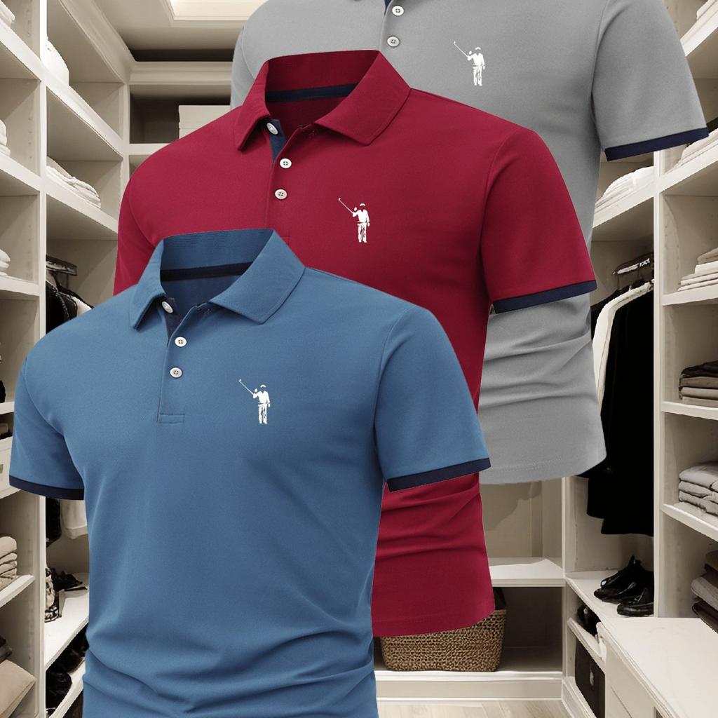 3Pcs Men'S Polo Shirt, Fashionable Business Casual with a Collar, Comfortable And Breathable Short-Sleeve Polo Shirt for Summer, a Great Gift