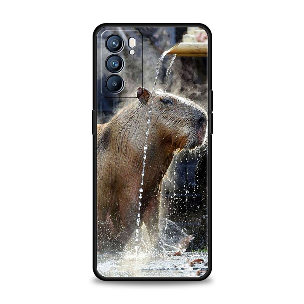 Cute Capybara Case For Oppo Find X6 Pro X5 A54 A53 A52 A9 2020 A15 A95 A17 A16 A76 A74 A57 Reno7 Reno6 Pro Plus 5G Black Cover