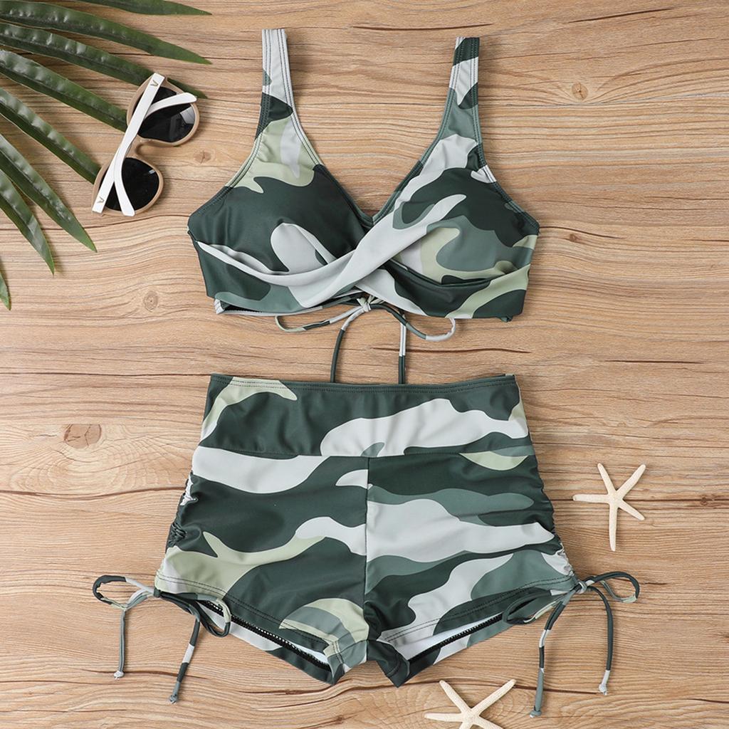 Women's Split Fashion Sexy Bikini Print With Breast Pad Without Steel Bracket Swimsuit