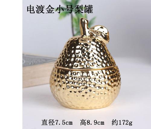 Creative Electroplating Ceramic Fruit Storage Jar Golden Pear Apple Living Room Decor Ring Necklace Storage Box Home Decoration