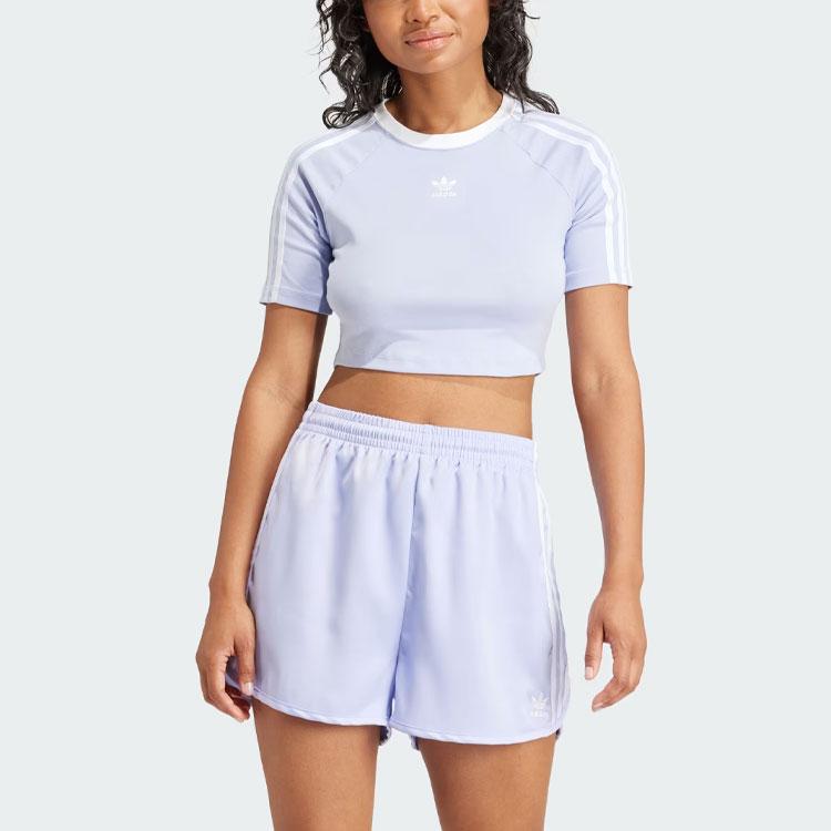 Adidas Оригинальная полосатая футболка с цветным логотипом и короткими рукавами, укороченная, с логотипом на плечах, фиолетовая IP0658