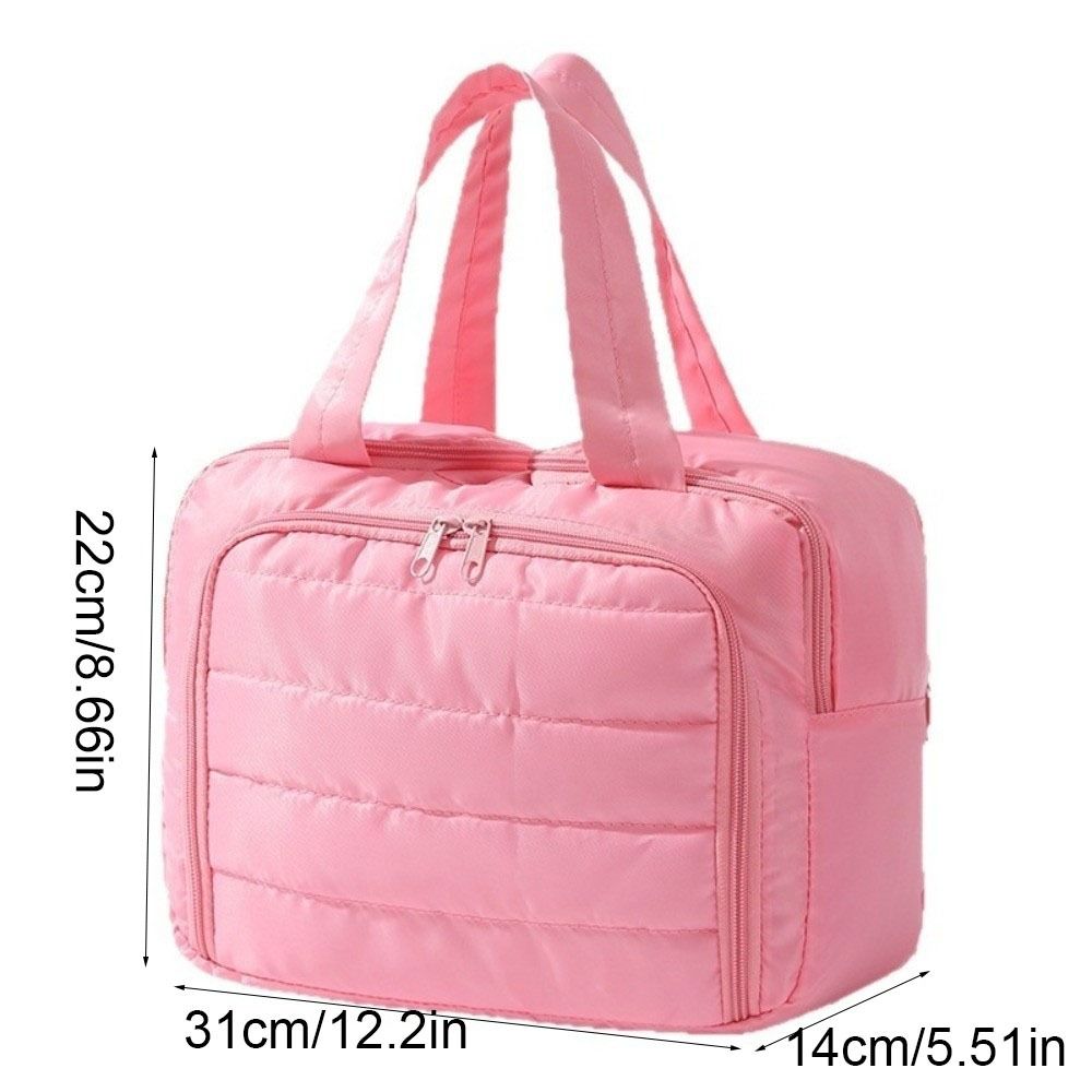 Solid Color Handheld Cosmetic Bag Nylon Make Up Pouch Bag Wash Bag Portable Toiletry Bag  Storage