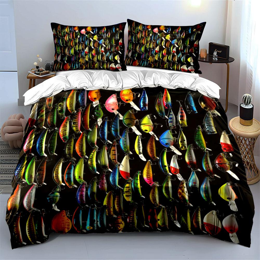 Colorful fishing lures pattern. Bedding sets Duvet cover sets Duvet covers Pillowcases(1* Duvet Cover 2* Pillowcases without duvet insert)