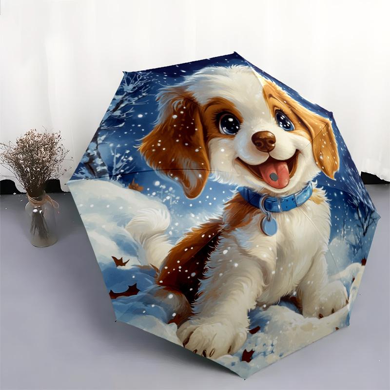 0106 Snowflake Dog pattern, automatic folding umbrella, portable and foldable design, 8 ribs, a Christmas or birthday gift.