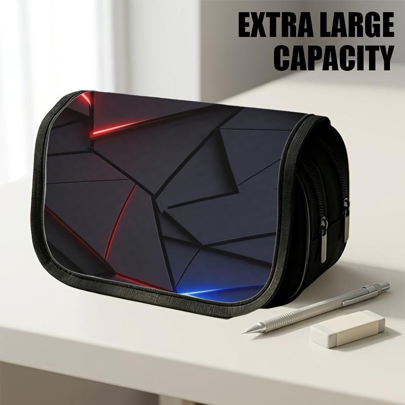1pc Double Layer Flip Pencil Case, Dark Geometric Wall Glowing Lines, Large Capacity, Portable Polyester Pen Storage Bag with Zipper Closure, Ideal fo