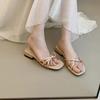 Coarse-heeled sandals for women's summer wear, bow-tie thin strap open-toed low-heeled temperament cool slippers for women's 2025 summer new models