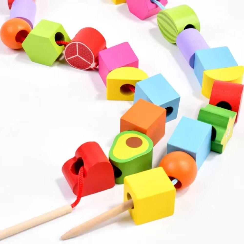 Montessori Color Shape Cognition Toys Fruit Color Shape Wooden Beads Sequencing Toy Boys Girls
