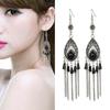 Женские серьги в форме капли с длинной кисточкой и инкрустацией стразами, устойчивые к поту, антикоррозийные серьги в китайском стиле
