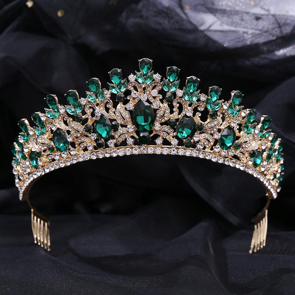 Wedding Hair Accessories Headband Forest Leaf Inlaid with Green Crystal Baroque Style Bridal Crown Hair Comb