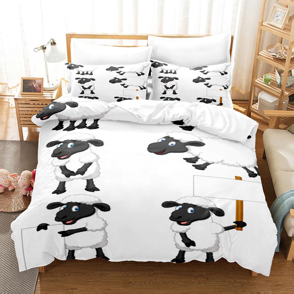 Комплект постельного белья с изображением мультяшной овцы, милый белый овечий цветочный узор, размер King Queen, полный размер для детей, подарок для мальчиков и девочек, комплект постельного белья из полиэстера