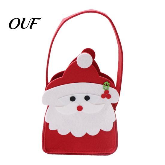 Soft Felt Present Organizer Christmas Candy Bag, Santa Claus Snowman Patterns Treat Pouch, Large Capacity Eve Apple Packaging Thickened Tote