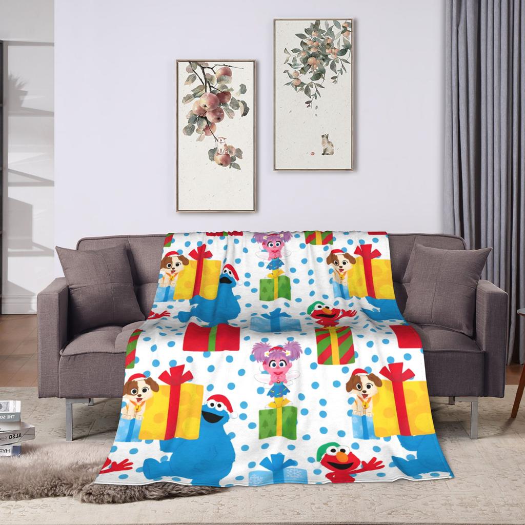 Christmas Present Pattern Blanket S-Sesames Streets Warm Soft Plush Throw Blanket For Couch Sofa Bed Flannel Bedspread Bed Cover
