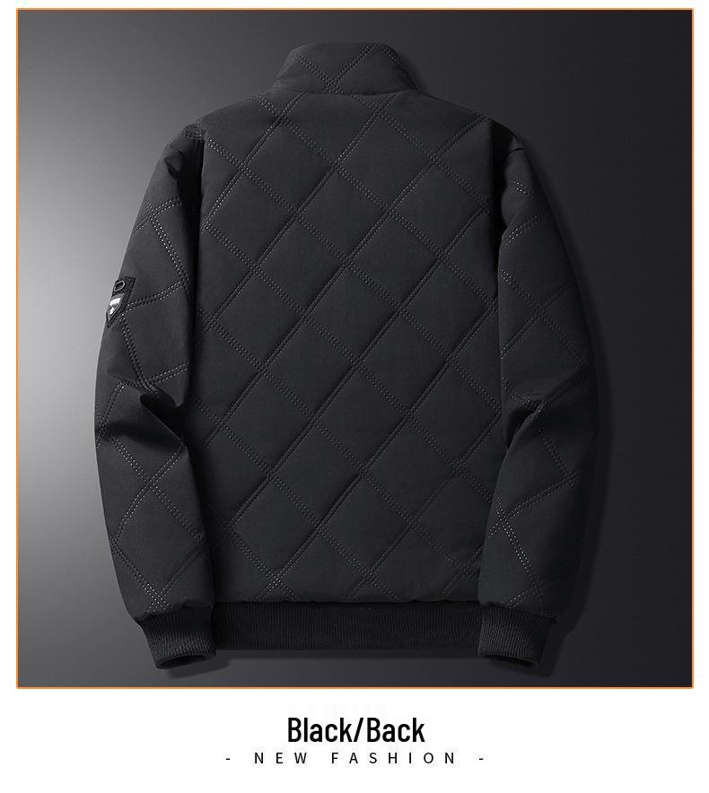 Мужское хлопковое пальто 2025 года для трансграничной торговли: Новая осенне-зимняя куртка со стойкой, на бархатной подкладке, с ромбовидной стежкой, теплая и ветрозащитная