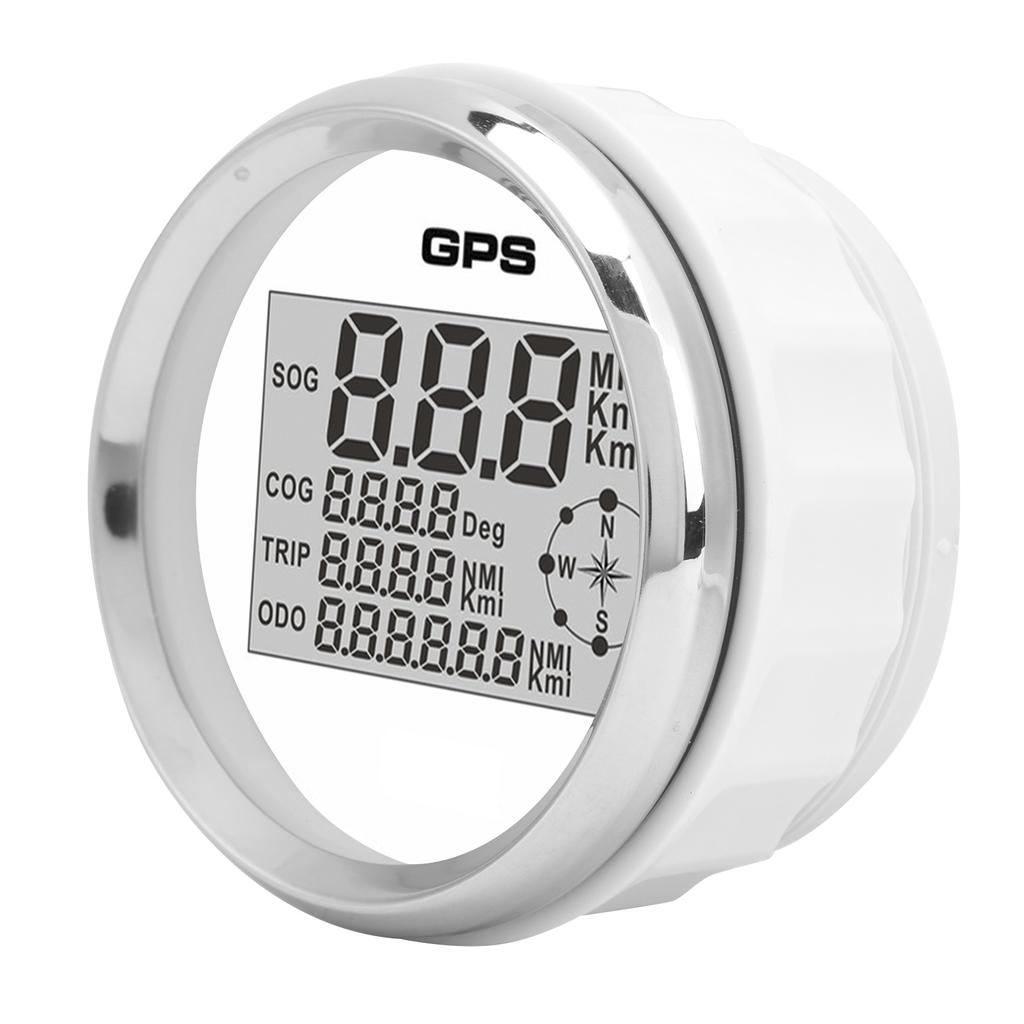 85mm Speedometer Digital GPS LCD 8 Color Backlight 0‑999 Knots KM H MPH 12V 24V White Dial Sliver Frame