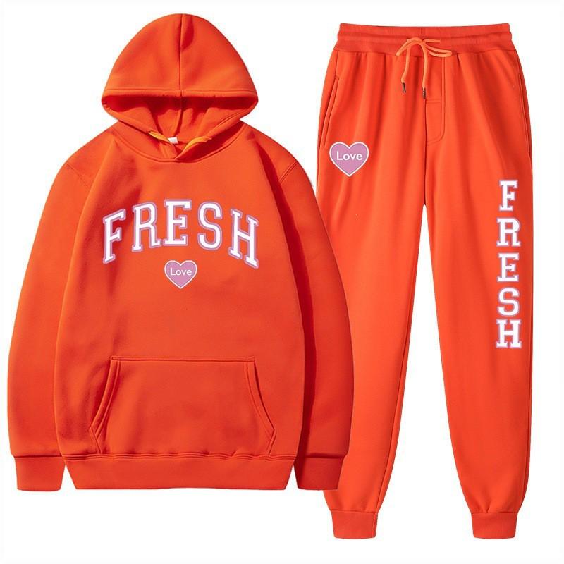 Womens Graphic Print Fleece Hoodie Tracksuit Casual Sportswear Set