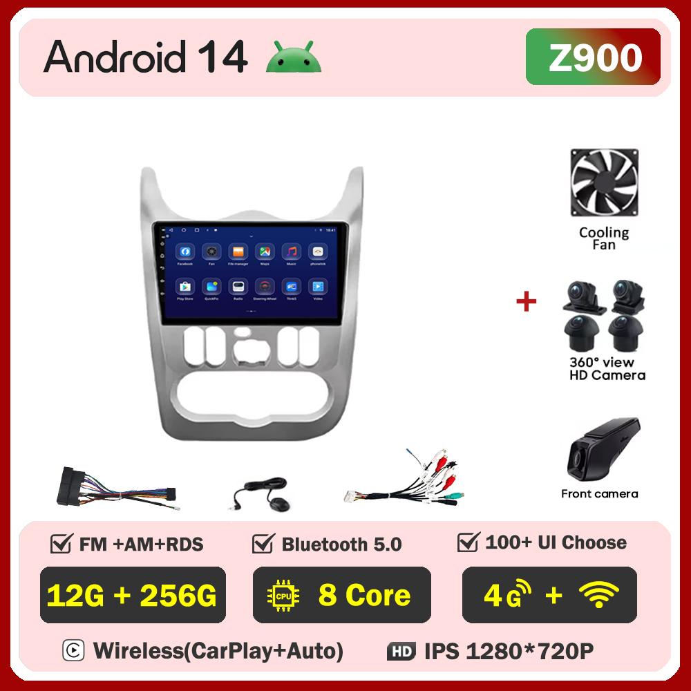 Для Renault Logan 1 Sandero 2009-2015 Largus Dacia Duster Автомобильный мультимедийный видеоплеер с сенсорным экраном Android 14 Авторадио 5G Wifi