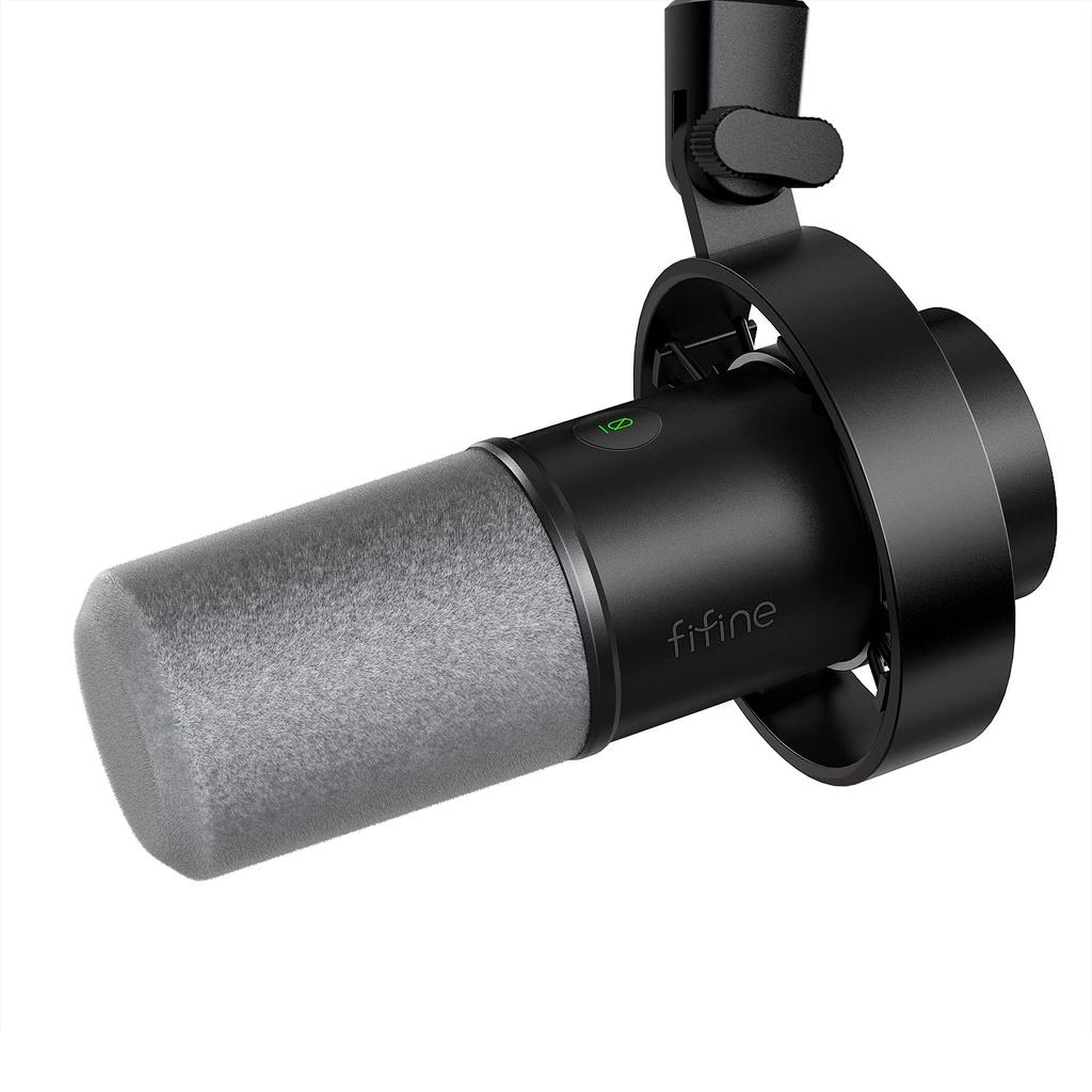 FIFINE Dynamic Potcast Microphone Connectable Cardioid Pattern Unidirectional USB Cable Included Compatible Earphone Output Terminal One Touch Mute