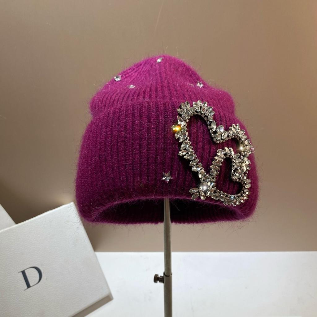 Модная блестящая шапка из кроличьего пуха, вязаная, зимняя, для улицы, теплая, с защитой ушей, от холода, модная, милая шапка