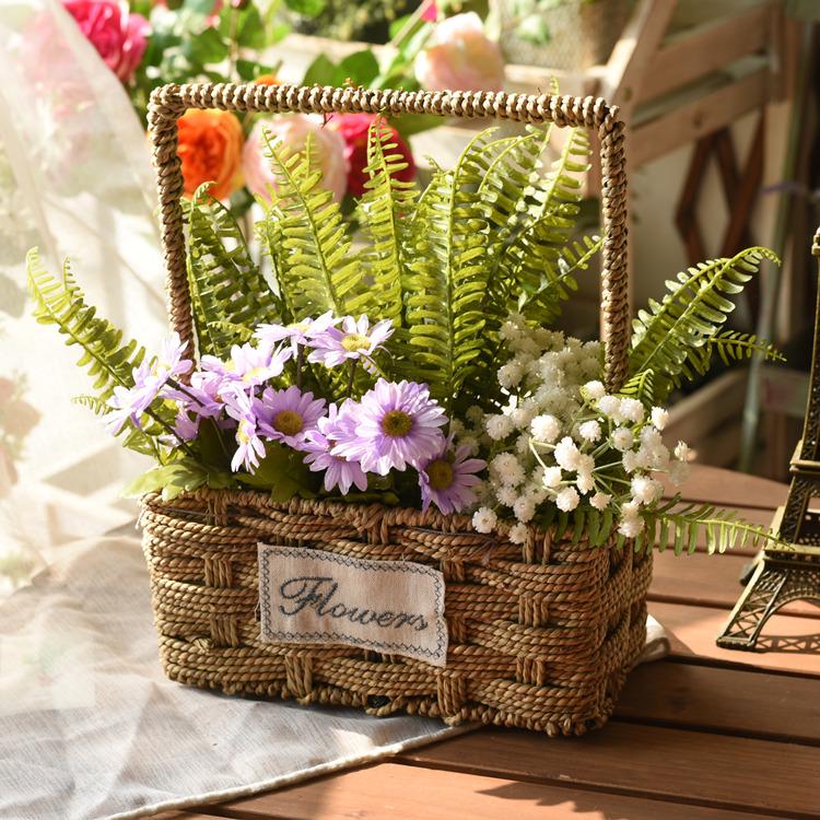 Пасторальная скандинавская плетеная цветочная корзина-сумка для композиций из сухоцветов и горшка с суккулентом