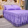 3pcs Bed Skirt Set (Bed Skirt * 1+pillowcase * 2, Without Core),Solid Color Double-Layer Lace Bed Sheet Bedspread, All Season Universal Bedding Set