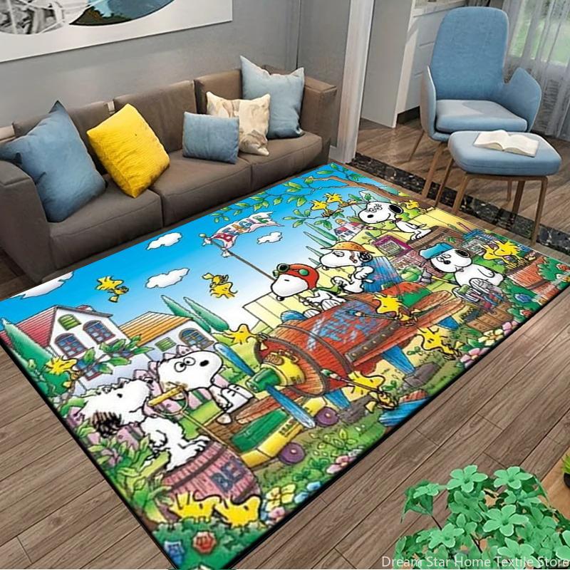 Retro Cartoon Snoopy Kawaii Dog Area Rug 3D Carpet for Living Room Home Decor Large Area Rug Bedroom Rug Non-slip Floor Mat Gift