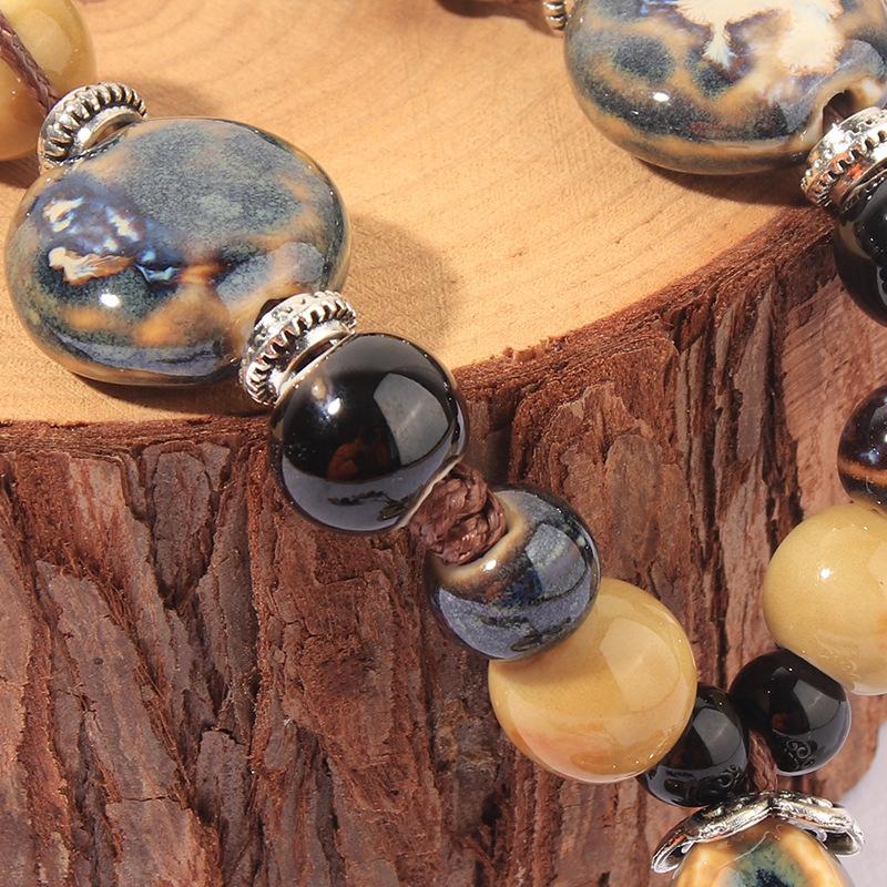 Vintage Bohemian Style Ceramic Beaded Woven Necklace For Women Girls Ethnic Style Long Necklace Jewelry Accessories Gifts