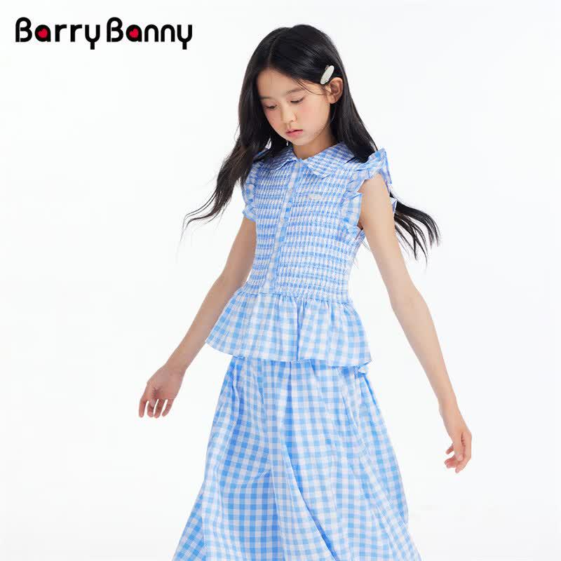 Синие клетчатые широкие повседневные брюки для девочек BARRY BANNY