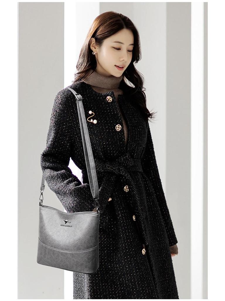 Женская модная сумка-ведро из мягкой кожи 2025 - Вместительная, практичная сумка на одно плечо, через плечо и подмышку