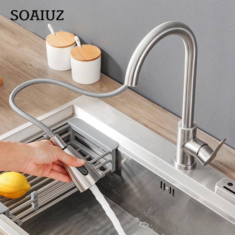 Черный кухонный кран, смеситель для холодной и горячей воды, кран-распылитель, вращение потока, раковина, смеситель для мытья посуды для кухни, выдвижной