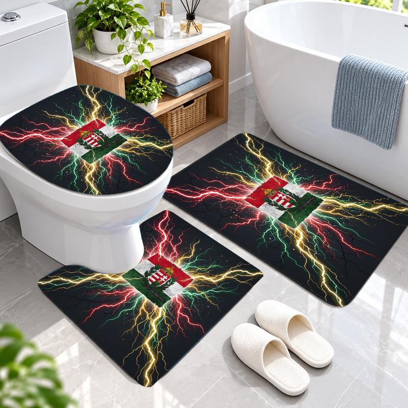 3Pcs Flannel Toilet Mat Set Hungary Football Bathroom Rug Bath Carpet Non Slip Home Decor