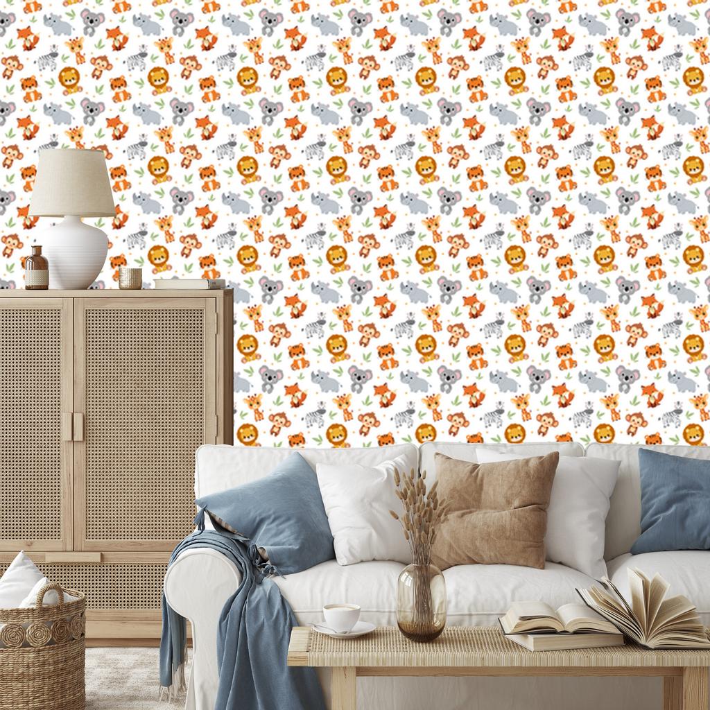 Animal Wallpaper White, Light Gray and Cream for Living Room and Bedroom 50x1000