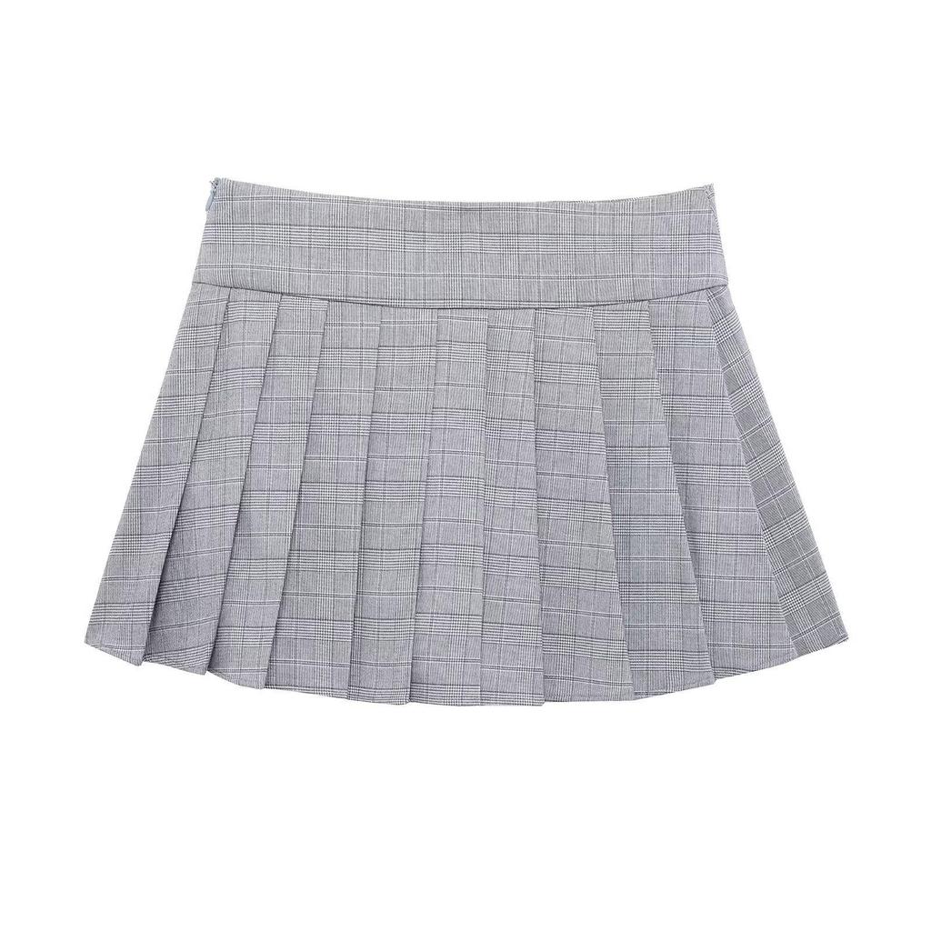 2025 Spring Women's European & American Style Versatile Plaid Pleated Skort