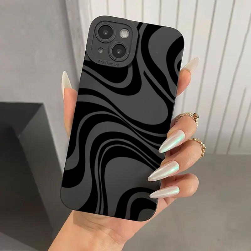 Black Wave Pattern Print Tpu Phone Case For Xiaomi Mi 14T 13T 12T Pro 14 13 12 11 Lite 5G NE Poco F6 F5 X5 M6 Pro 4G Soft Cover