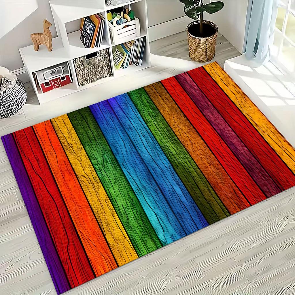 Rainbow Retro Wooden Board Black Brown Wood Grain Rug for Bedroom Living Room Sofa Home Doormat Decor,Large Non-slip Floor Mat