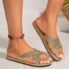 Женские шлепанцы Летняя пляжная мода Босоножки с перекрестными ремешками Соломенная мягкая подошва Уличные пляжные шлепанцы Удобные Легкие Боковые Женские