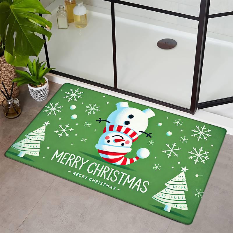 Flannel Thickness Mat - 1pc Door Mat, Winter Christmas Snowman Skid Resistant Mat, Comfortable Floor Mat, Merry Christm