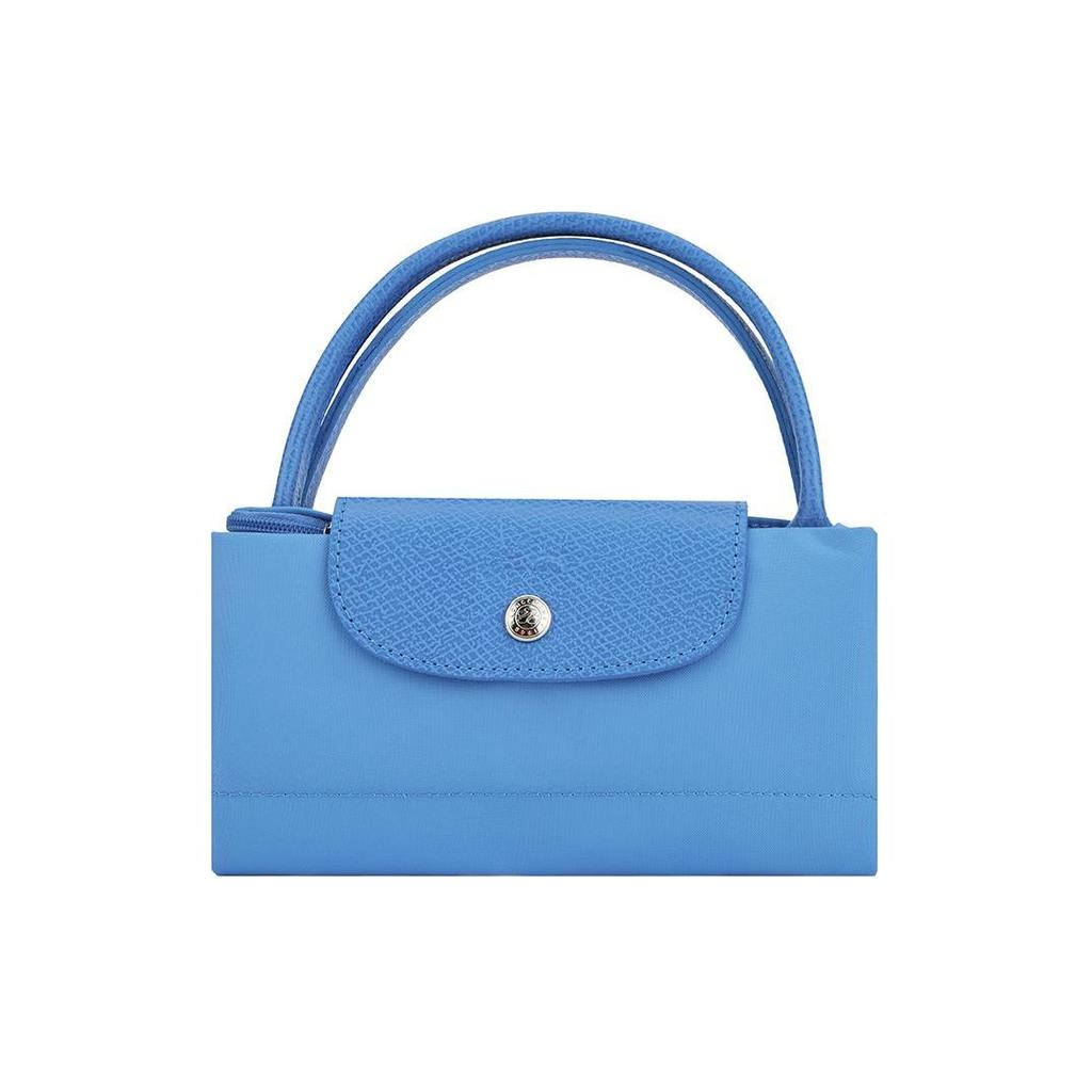 Longchamp Le Pliage Green Однотонная с кнопкой Складная отделка Холщовая сумка-тоут из переработанного материала Маленькие женские сумки-тоут Синий василек L1621919P82