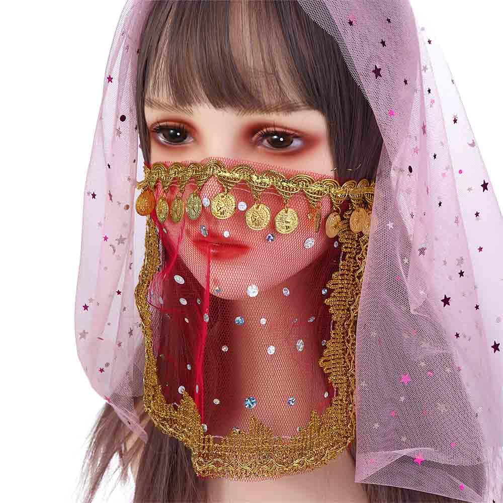 Indian Dance Sequins Women Performance Accessories Rhinestone Face Veils Mesh Belly Dance Costumes