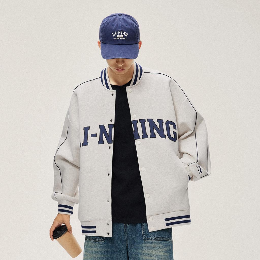 Li Ning Sports Lifestyle Series American Trend Retro Baseball Cardigan Push Up Удобная повседневная толстовка унисекс AWDUF67-3