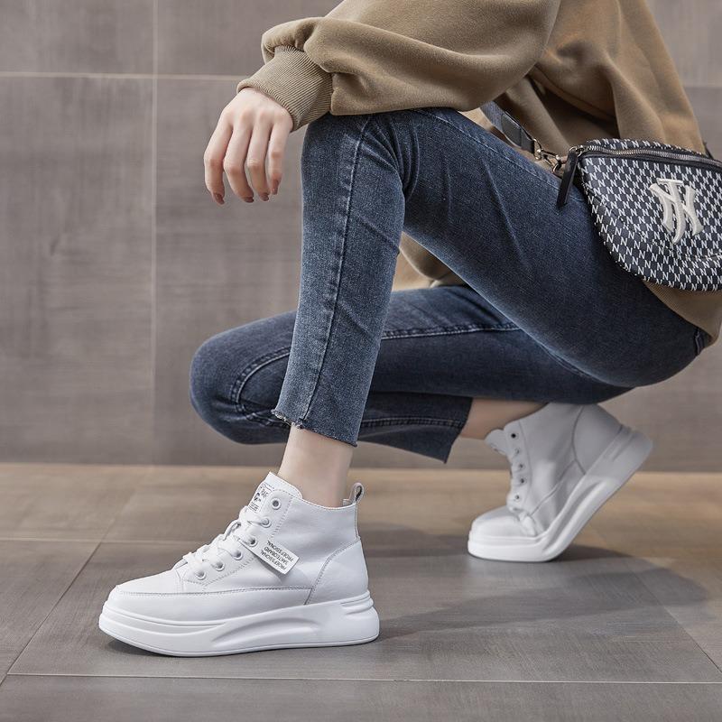 Туфли из натуральной кожи с высоким берцем, женские туфли, повседневные белые туфли на толстой подошве