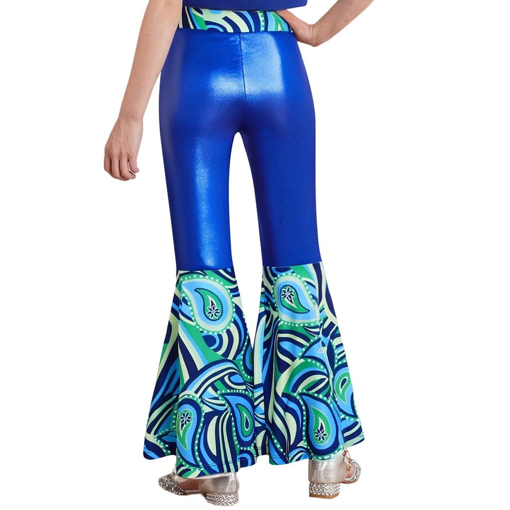 Girls Disco Costume Patchwork Printed Pants Shiny Metallic Elastic Waistbell Bottom Design Role Playing Parties