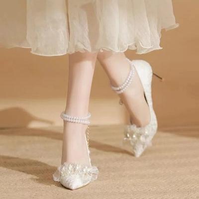 Мода 2024 Жемчуг Туфли на высоком каблуке Женские Свадебное платье Невеста Белые туфли Каблуки-шпильки