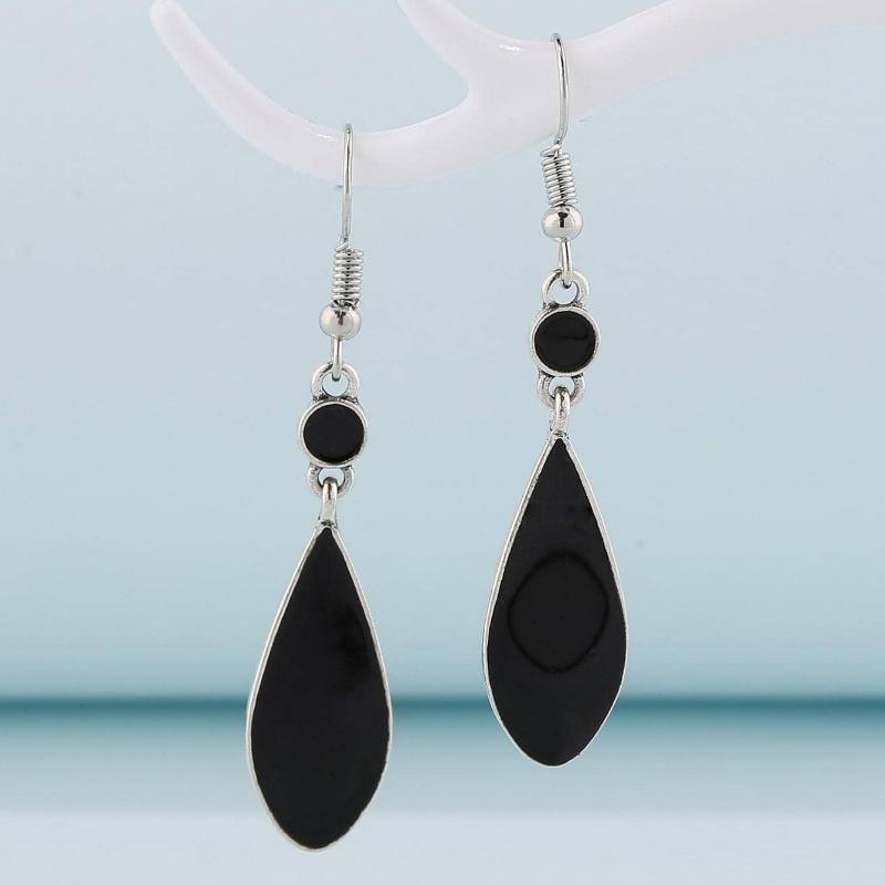 1 Pair Fashionable & Versatile Black Teardrop Dangle Earrings, Suitable For Women's Daily Outfits And Party Accessories