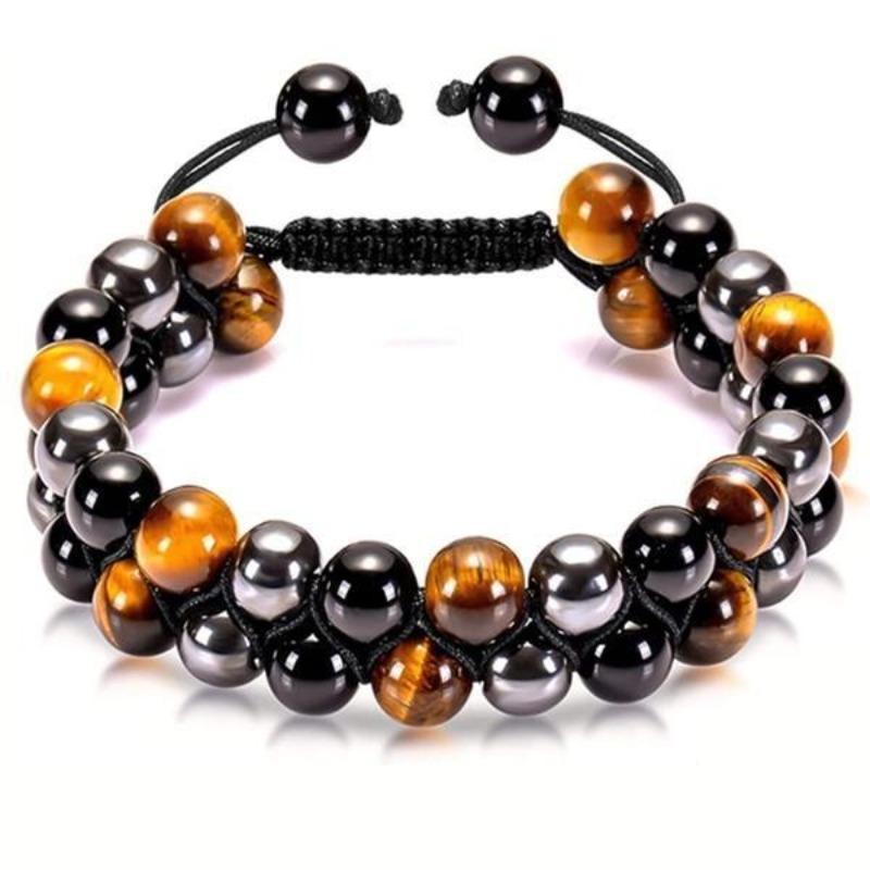 1/2 предмета, браслет из натуральных круглых драгоценных камней с тигровым глазом и гематитом, черный обсидиан, браслеты с камнями тигрового глаза для мужчин и женщин