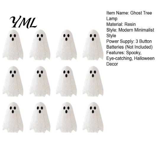 Decorative Hanging Ghost Pendants Glowing Tree Halloween Tabletop Decor, LED Lighted with Holiday Atmosphere Lighting Ornaments for Home, Fireplace